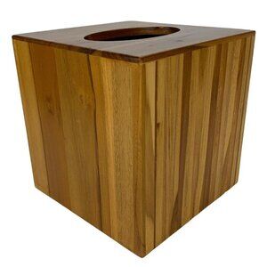 Natural Wood Tissue Box Cover Brown Beige Vertical Bath Decor Indonesia